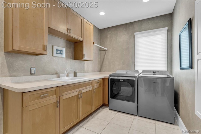550 Kings Fairway Ct, Grand Blanc, MI 48439 - washroom with washing machine and clothes dryer, light tile patterned floors, cabinet space, and recessed lighting