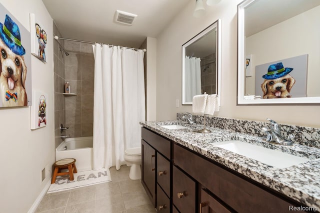1957 Emerald Ln, Wixom, MI 48393 - bathroom with double vanity, shower / tub combo with curtain, and tile patterned flooring