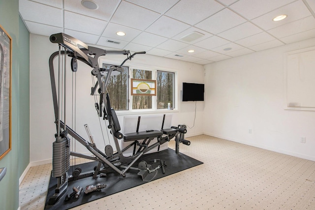 8023 Trail Rdg, Dexter, MI 48130 - exercise room featuring a paneled ceiling and recessed lighting