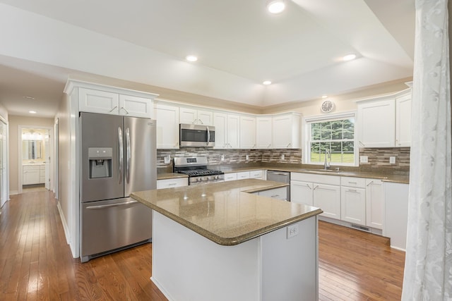 575 Autumns Way Blvd, Kalamazoo, MI 49009 - kitchen with stainless steel appliances, a kitchen island, white cabinetry, and recessed lighting