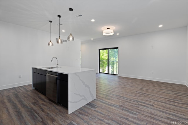 5216 Avery St, Detroit, MI 48208 - kitchen with dishwasher, open floor plan, recessed lighting, dark wood-style floors, and hanging light fixtures