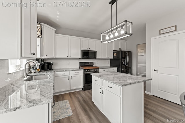 4074 Peach Tree Ln, Howell, MI 48843 - kitchen featuring refrigerator with ice dispenser, electric stove, white cabinets, and dark wood finished floors