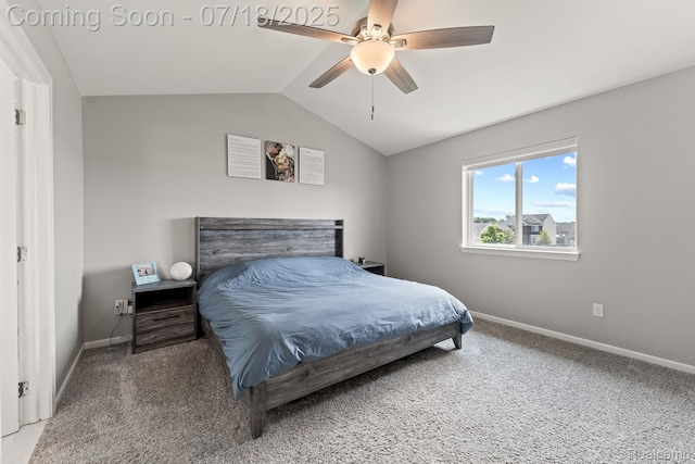 4074 Peach Tree Ln, Howell, MI 48843 - bedroom featuring carpet, lofted ceiling, and a ceiling fan