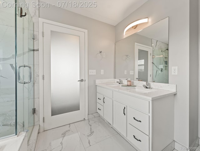 4074 Peach Tree Ln, Howell, MI 48843 - full bathroom with marble finish flooring, a marble finish shower, and double vanity