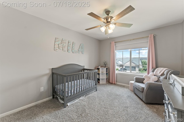 4074 Peach Tree Ln, Howell, MI 48843 - bedroom with carpet floors, a crib, and a ceiling fan