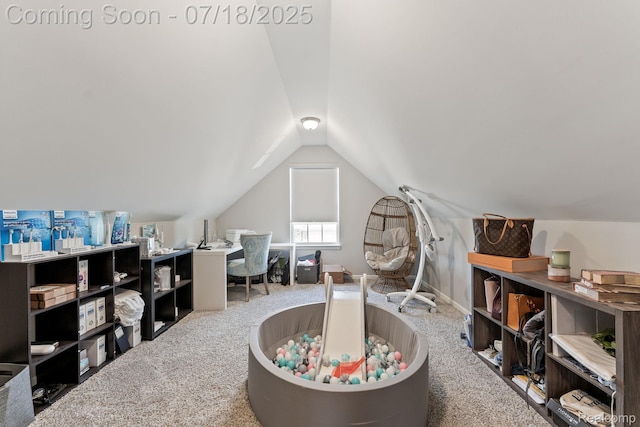 4074 Peach Tree Ln, Howell, MI 48843 - rec room featuring carpet and vaulted ceiling