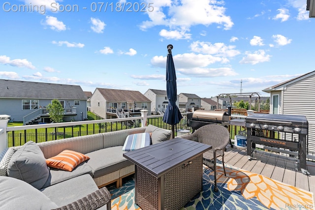 4074 Peach Tree Ln, Howell, MI 48843 - deck featuring a residential view, an outdoor living space, and grilling area