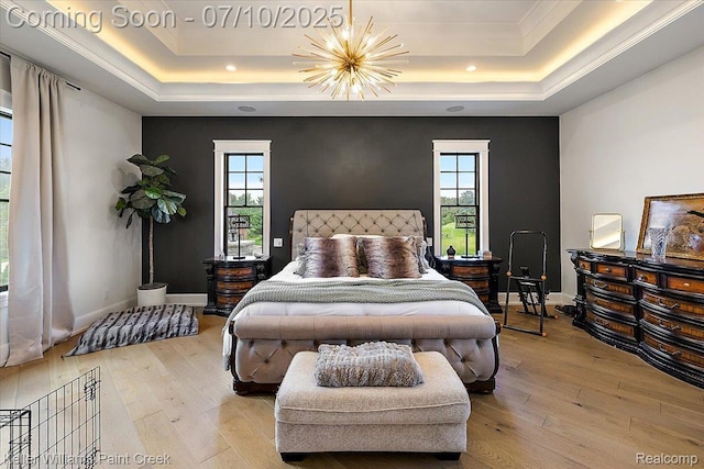 6295 Canter Creek Trl, Grand Blanc, MI 48439 - bedroom with a raised ceiling, hardwood / wood-style floors, multiple windows, ornamental molding, and recessed lighting
