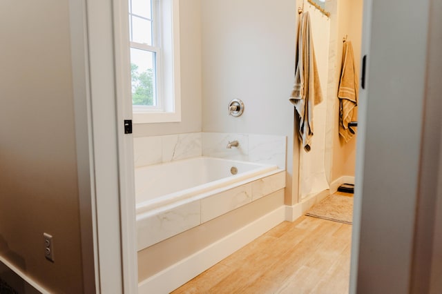 2634 Fitzgerald Ave, Fremont, MI 49412 - full bathroom featuring a bath, wood finished floors, and a shower