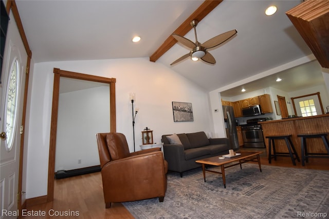 116 Park St, Gaines, MI 48436 - living area featuring wood finished floors, a ceiling fan, and recessed lighting