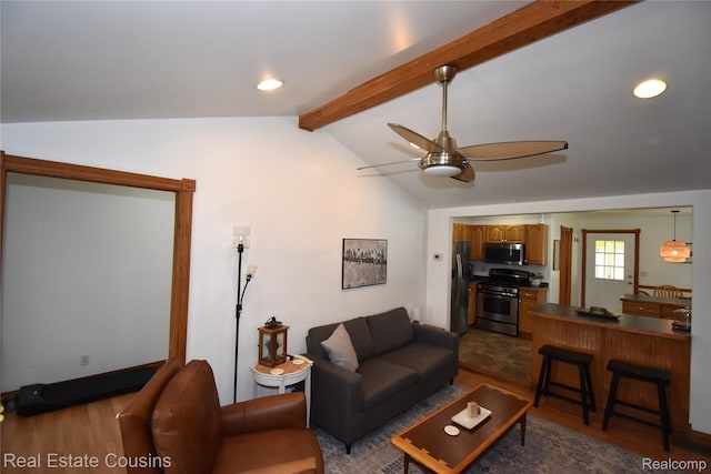 116 Park St, Gaines, MI 48436 - living area with ceiling fan, dark wood-style floors, and recessed lighting