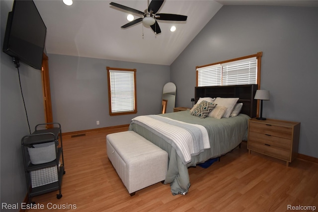 116 Park St, Gaines, MI 48436 - bedroom with vaulted ceiling, light wood-style flooring, recessed lighting, and a ceiling fan