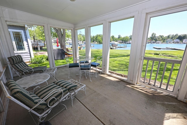 31467 Maple Island Rd, Dowagiac, MI 49047 - sunroom / solarium featuring a water view and lofted ceiling