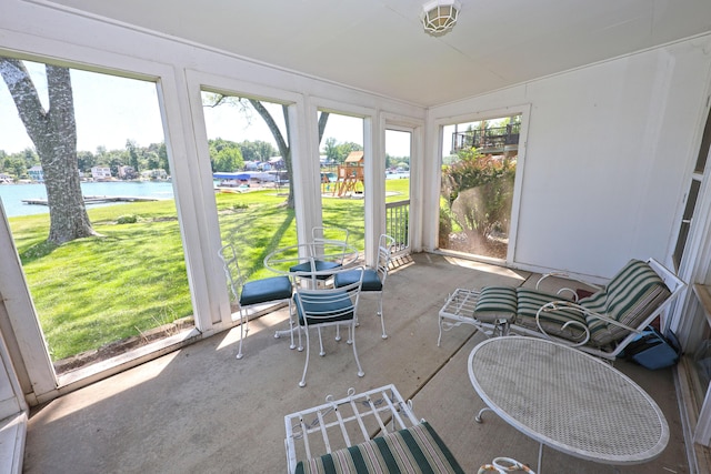 31467 Maple Island Rd, Dowagiac, MI 49047 - sunroom / solarium featuring a water view