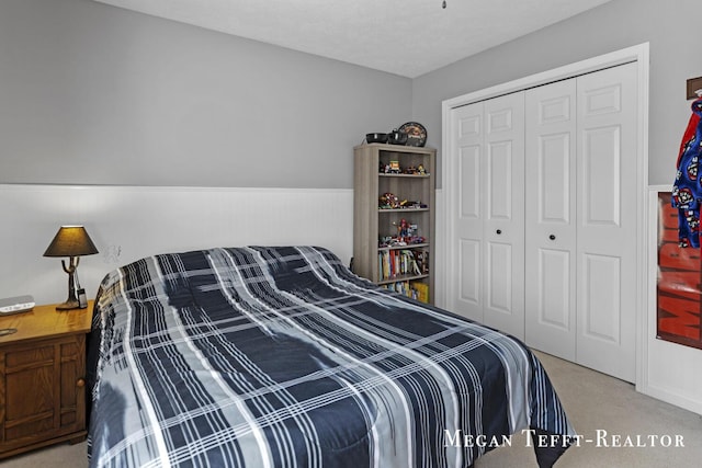 6641 Laguna Vista Dr NE, Rockford, MI 49341 - bedroom with carpet, a closet, and a wainscoted wall