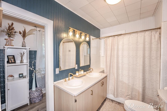 1118 Sibley St NW, Grand Rapids, MI 49504 - full bath featuring double vanity, wood finished floors, and shower / bath combo
