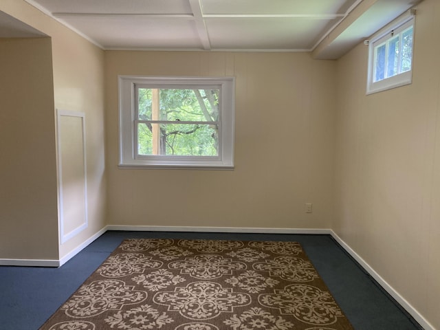 2816 S Park St, Kalamazoo, MI 49001 - unfurnished room with dark carpet, beam ceiling, coffered ceiling, and crown molding