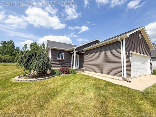 9391 Sunrise Ln, Davison, MI 48423 - view of front of home with an attached garage, a front yard, and concrete driveway