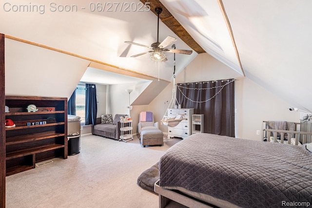 15375 Murray Rd, Byron, MI 48418 - carpeted bedroom with vaulted ceiling and ceiling fan