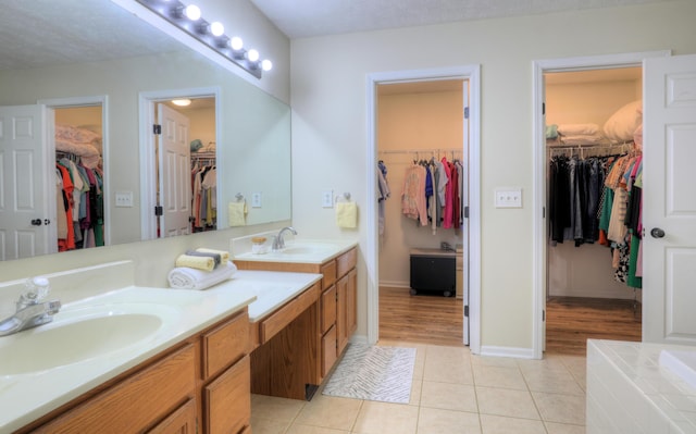 10895 Riley St, Zeeland, MI 49464 - full bathroom with double vanity, a walk in closet, tile patterned flooring, and a bathtub