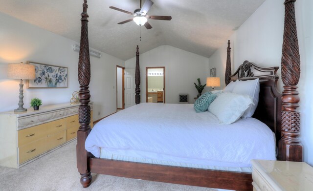 10895 Riley St, Zeeland, MI 49464 - bedroom featuring light carpet, lofted ceiling, ensuite bath, and ceiling fan