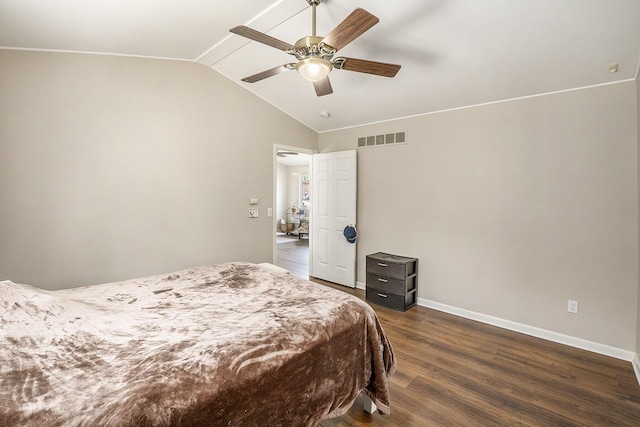 46317 Dequindre Rd, Rochester Hills, MI 48307 - bedroom with vaulted ceiling, dark wood-style floors, and ceiling fan