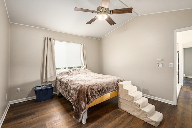 46317 Dequindre Rd, Rochester Hills, MI 48307 - bedroom with lofted ceiling, wood finished floors, and a ceiling fan