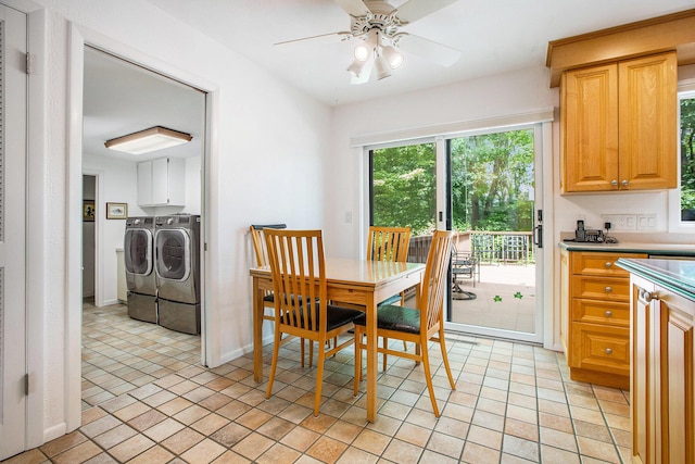 3924 Penberton Dr, Ann Arbor, MI 48105 - dining area featuring washer and dryer and ceiling fan