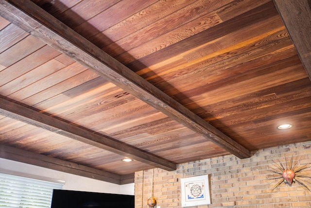 3924 Penberton Dr, Ann Arbor, MI 48105 - detailed view of a wood ceiling with exposed beams and recessed lighting