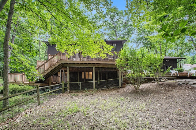 3924 Penberton Dr, Ann Arbor, MI 48105 - back of property featuring a wooden deck and stairway