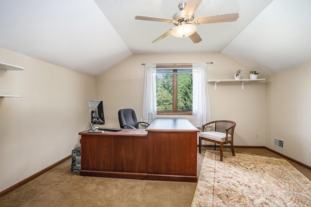 4102 Tomahawk Way, Saint Joseph, MI 49085 - office featuring vaulted ceiling, carpet flooring, and ceiling fan