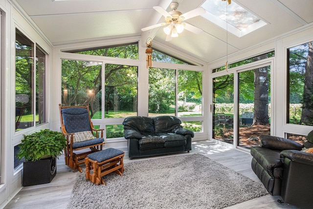 4102 Tomahawk Way, Saint Joseph, MI 49085 - sunroom with a ceiling fan, a skylight, and vaulted ceiling