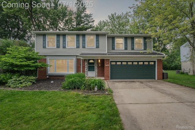 19581 Silver Spring St, Southfield, MI 48076 - traditional-style house featuring driveway, a front yard, brick siding, and an attached garage