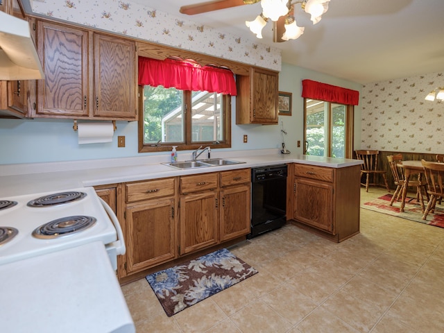 461 19th St, Otsego, MI 49078 - kitchen with dishwasher, wallpapered walls, custom range hood, a peninsula, and light countertops