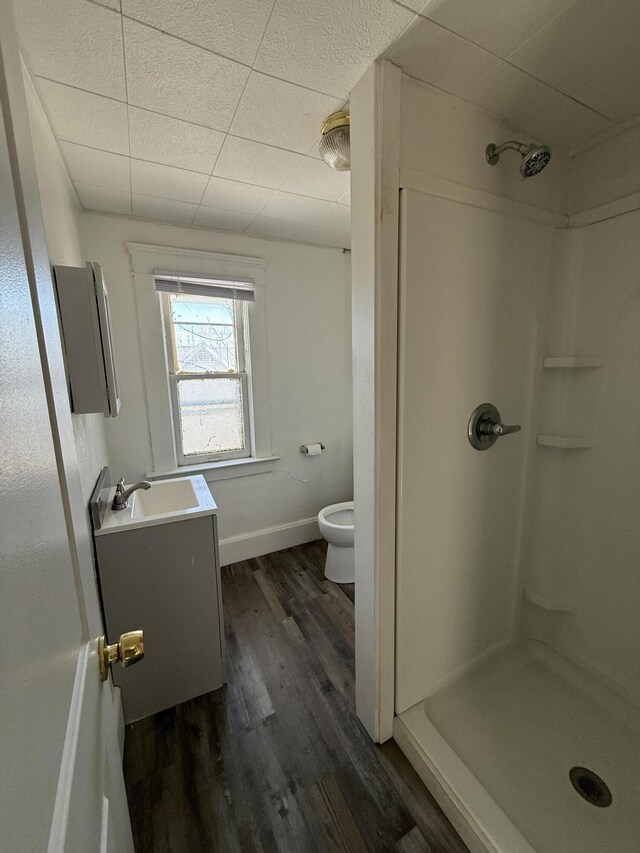 811 Larned St, Lansing, MI 48912 - full bath featuring vanity, wood finished floors, a shower, and a paneled ceiling