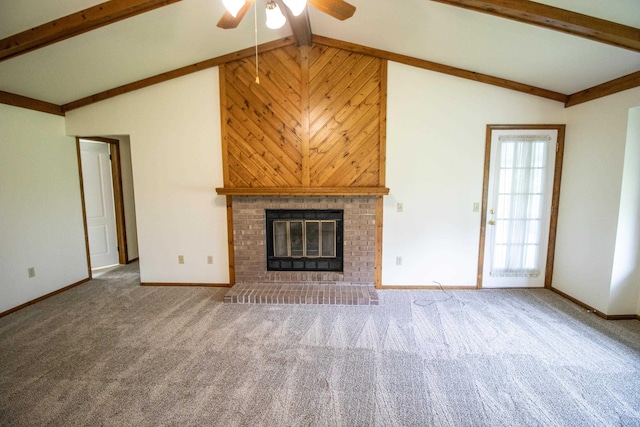 5546 Hickory Cir, Flushing, MI 48433 - unfurnished living room featuring ceiling fan, carpet, and a fireplace