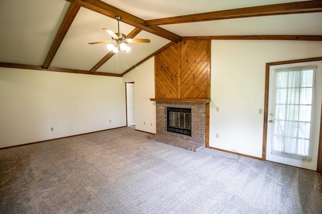 5546 Hickory Cir, Flushing, MI 48433 - unfurnished living room with a ceiling fan, carpet floors, and a fireplace