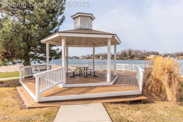 3559 Port Cove Dr Unit 25, Waterford, MI 48328 - wooden deck featuring a gazebo and a water view