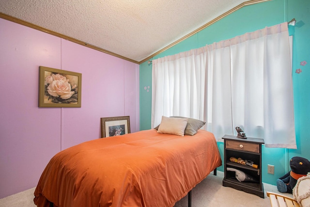 1950 S 13th, Niles, MI 49120 - bedroom featuring carpet, vaulted ceiling, ornamental molding, and a textured ceiling
