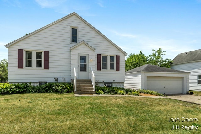 1802 Cherry St, Dorr, MI 49323 - view of front facade with a garage, a front yard, entry steps, and an outdoor structure