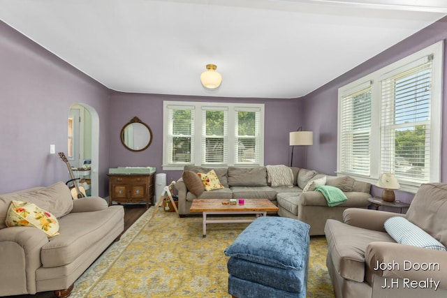 1802 Cherry St, Dorr, MI 49323 - living area with plenty of natural light, arched walkways, and wood finished floors