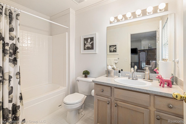 3994 Forester Blvd, Auburn Hills, MI 48326 - full bathroom with vanity, crown molding, tile patterned floors, shower / bath combo, and connected bathroom