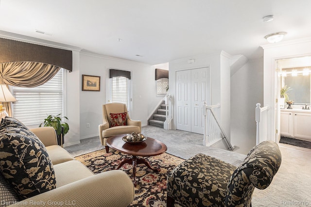 3994 Forester Blvd, Auburn Hills, MI 48326 - carpeted living room with crown molding and baseboards