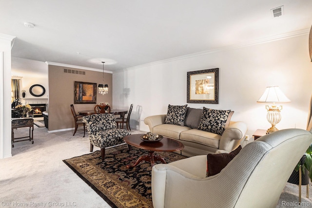 3994 Forester Blvd, Auburn Hills, MI 48326 - living area featuring light colored carpet, crown molding, and a tile fireplace