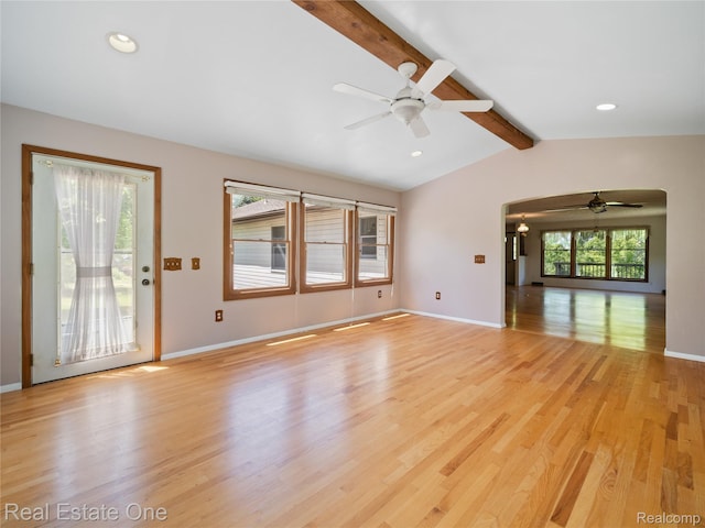 3225 W Marr Rd, Howell, MI 48855 - unfurnished living room with a ceiling fan, light wood finished floors, and recessed lighting