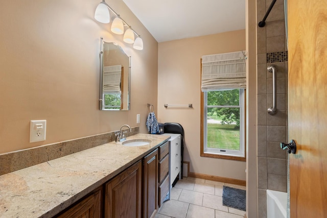 9719 King Rd, Spring Arbor, MI 49283 - bathroom with vanity, tile patterned flooring, and bathtub / shower combination