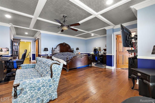 328 S Broadway St, Lake Orion, MI 48362 - bedroom featuring coffered ceiling, crown molding, hardwood / wood-style floors, beam ceiling, and an office area