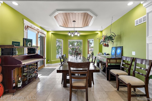 328 S Broadway St, Lake Orion, MI 48362 - dining space featuring a chandelier, tile patterned floors, and recessed lighting
