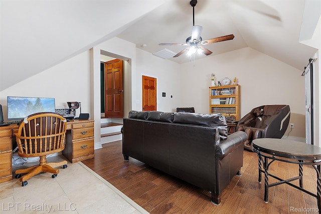 328 S Broadway St, Lake Orion, MI 48362 - cinema room with vaulted ceiling, a ceiling fan, and wood finished floors
