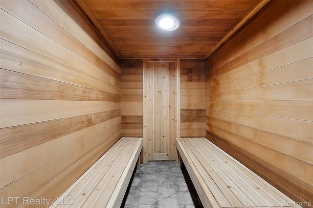 328 S Broadway St, Lake Orion, MI 48362 - relaxing sauna / steam room featuring wood walls and wooden ceiling